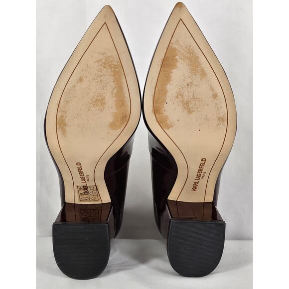 KARL LAGERFELD PARIS ADINA BURGUNDY PATENT LEATHER HEELS SIZE 5M/35B - Picture 6 of 15